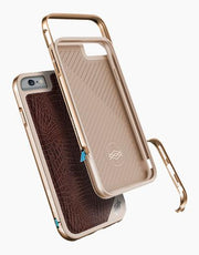 Smartkoshk iPhone 6/6s Defense Lux Brown Croc phone case with gold accents, showcasing textured brown crocodile pattern and sleek design.