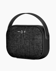 Smartkoshk M4 portable speaker with Aux port, memory card slot, and call answering feature, shown with buttons and compact design.