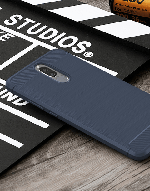 Blue Armor by iPaky flexible slim case for Mate 10 Lite, showing anti-fingerprint and anti-shock features with a sleek design.