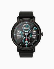 Black Mibro Air full touch smart watch with health and fitness tracking, IP68 water resistance, displayed on a user’s wrist.