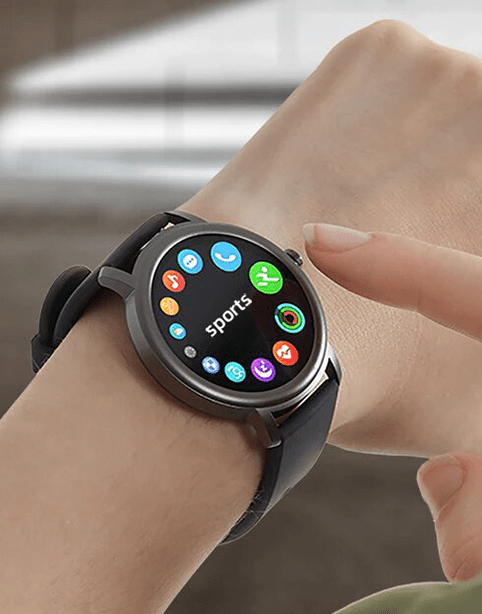 Black Mibro Air full touch smart watch with health and fitness tracker features, IP68 water resistance, by Smartkoshk.