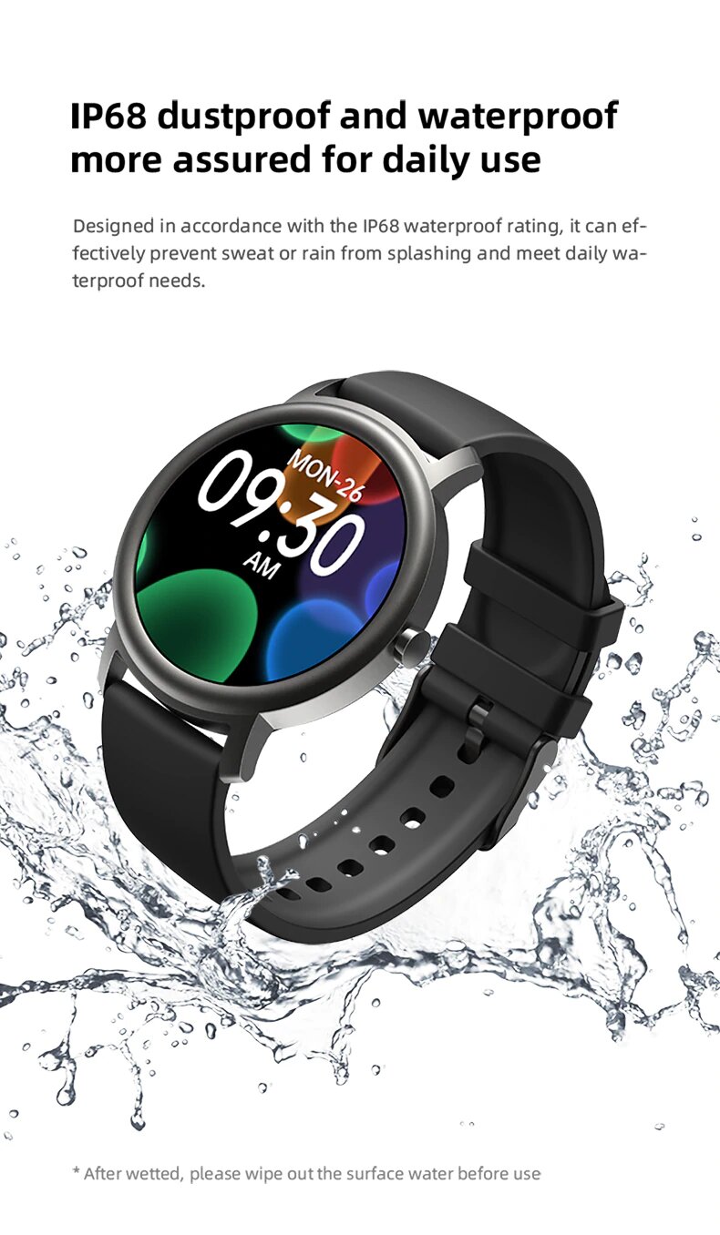 Black Mibro Air Full Touch Smart Watch with health and fitness tracking, IP68 water resistance, featuring a sleek digital display.