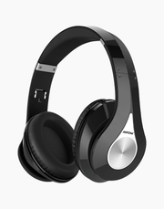 Black Mpow 059 stereo HiFi wireless headphones with built-in microphone, shown with adjustable headband and ear cups.