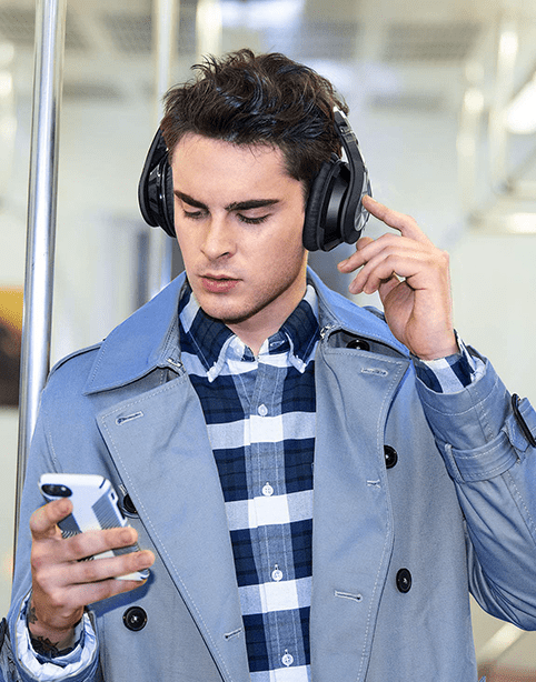 Mpow 059 stereo HiFi wireless headphones with mic in black, featuring padded ear cups and headband for comfortable listening.