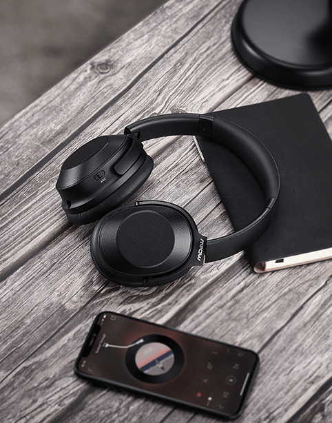 Mpow H12 Hybrid Active Noise Cancelling Headphones Long Battery 30H Black Leather