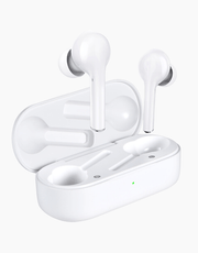 White Mpow M10 TWS in-ear earbuds with in-ear detection, four microphones, IPX5 water resistance, and up to 6 hours of playtime.
