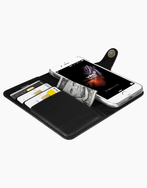 Black Native Diary Series leather wallet with three card slots for iPhone 7, made by Smartkoshk, featuring a sleek premium design.
