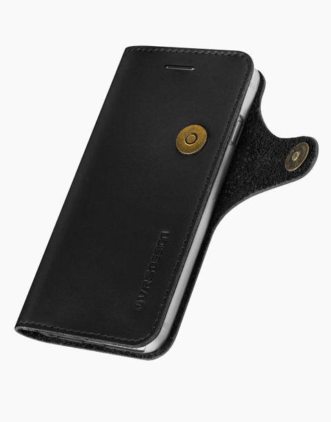Black leather wallet with three card slots from the Native Diary Series by VRS Design for iPhone 7, by Smartkoshk.
