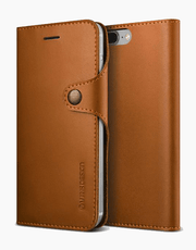 Brown Native Diary Series leather wallet with 3 card slots for iPhone 7 Plus, by VRS Design, featuring premium natural leather.