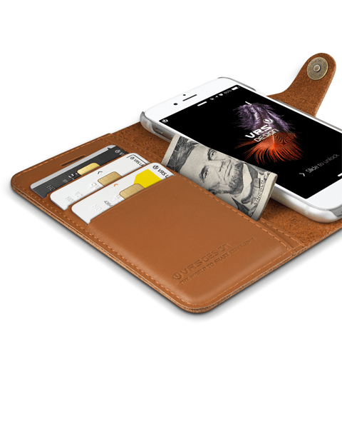 Smartkoshk Native Diary Series brown leather wallet with 3 card slots for iPhone 7, featuring a sleek, natural leather finish.