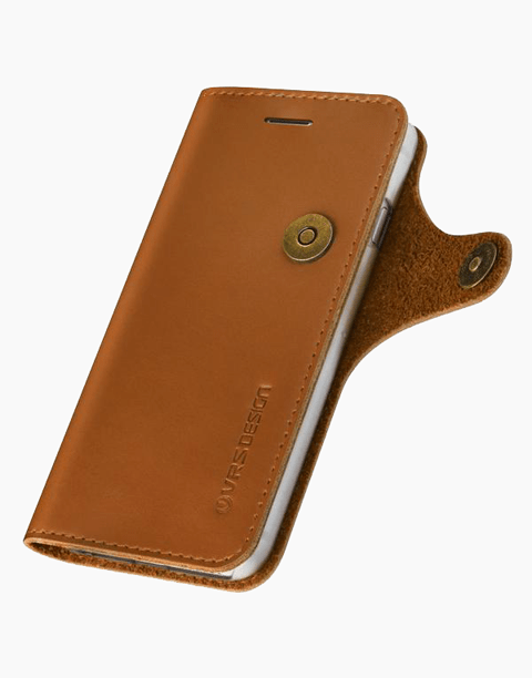 Smartkoshk Native Diary Series premium brown leather wallet with 3 card slots for iPhone 7, showcasing its sleek, natural leather design.