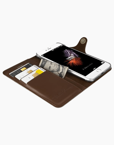 Native Diary Series Premium Natural Whole Leather Wallet with 3 Card Slots From VRS Design For iPhone 7 Plus Dark Brown