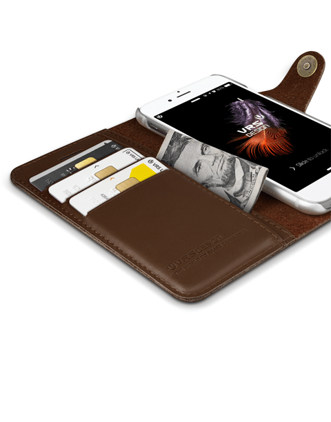 Native Diary Series Premium Natural Whole Leather Wallet with 3 Card Slots From VRS Design For iPhone 7 Dark Brown