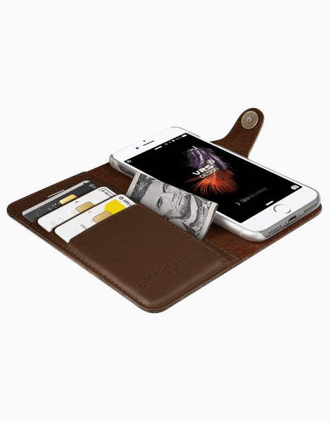 Native Diary Series Premium Natural Whole Leather Wallet with 3 Card Slots From VRS Design For iPhone 7 Dark Brown