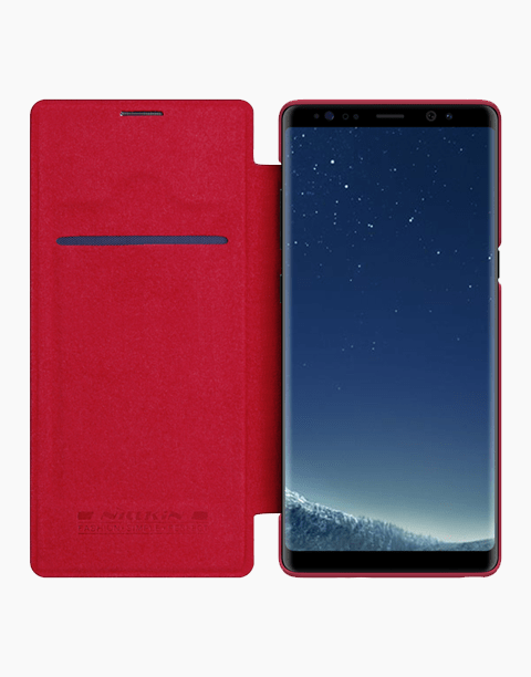 Nillkin Qin Series Slim Flip Leather Wallet Cover Built-in Credit Card Slots For Note 8 - Red