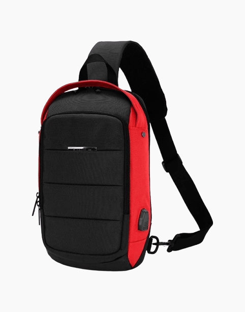 Ozuko Slingbag Crossbody Bag, Waterproof With USB - Black/Red