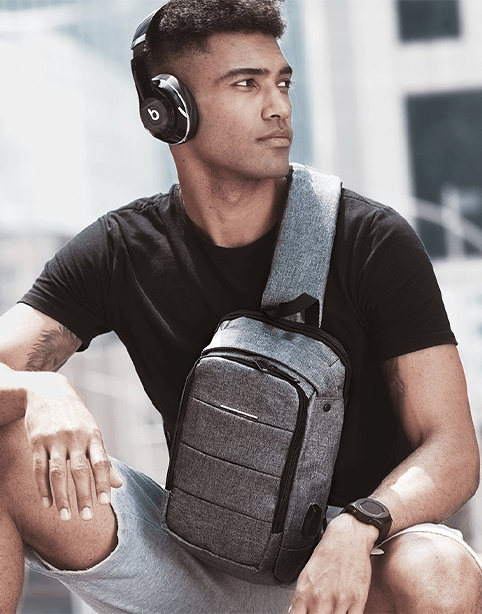Ozuko Slingbag Crossbody Bag, Waterproof With USB - Gray