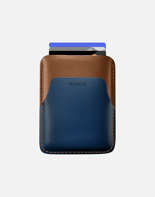 Hitch genuine leather pull-up cardholder wallet in natural color with multiple card slots and sleek design.
