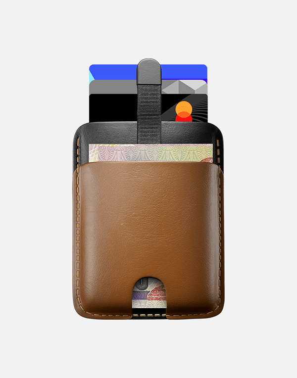 Hitch natural genuine leather pull-up cardholder wallet with multiple card slots and sleek design.