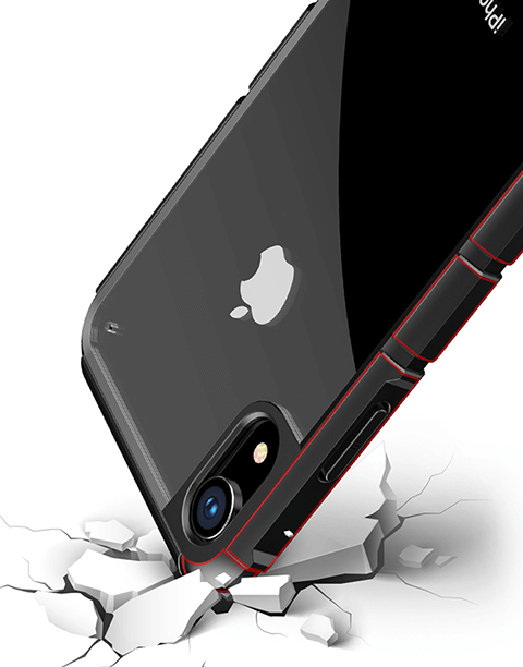 Black Panzer iPhone XR case by Baseus with anti-shock frame and transparent back, designed for durable protection.