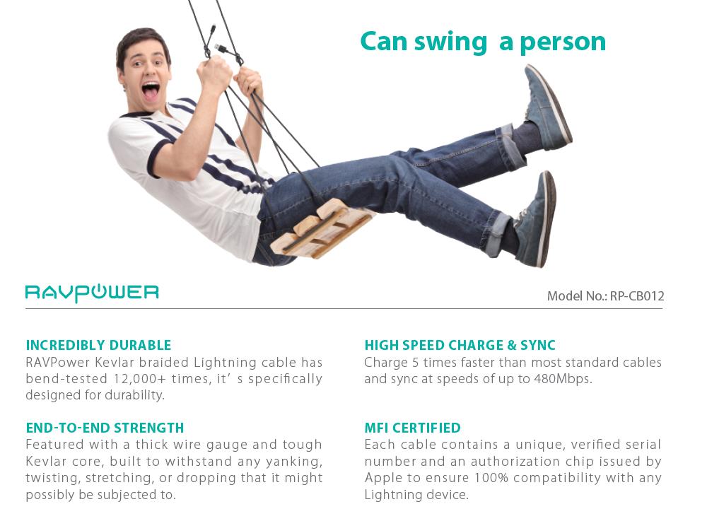 Ravpower Rp-CB012 MFI Cable Anti-cut for iPhone 120cm