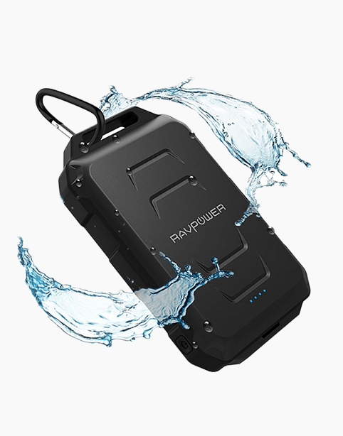 RAVPower 10050mAh Waterproof Dustproof and Shockproof Power Bank Built-in Flashlight Black