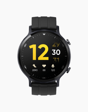 Realme Watch S 1.3-inch black smartwatch with health and fitness tracking features, displayed on a white background.