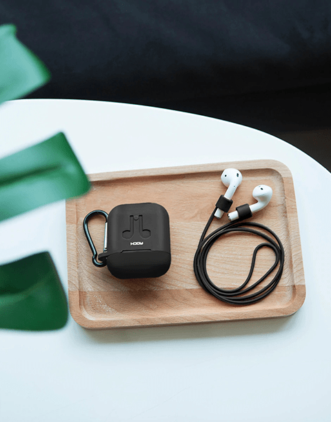 Rock AirPods Silicone Case + Anti Lost Strap, Anti Shocks Black