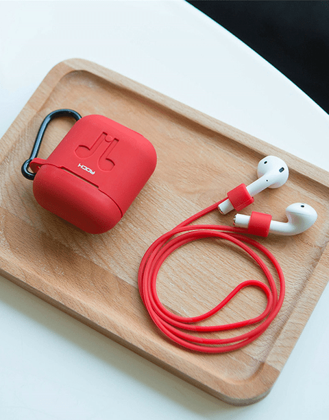 Rock AirPods Silicone Case + Anti Lost Strap, Anti Shocks Red