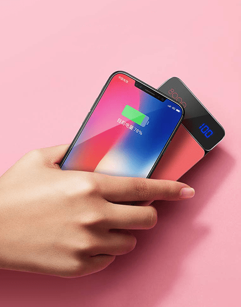 ROCK QI Wireless Charger Power Bank 8000mah with Digital Display Red