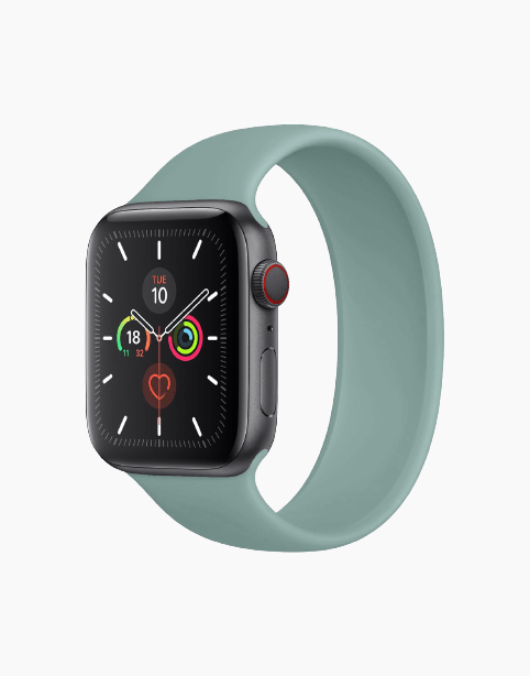 Coteetcl silicone solo loop nylon strap for Apple Watch 44mm/42mm, shown in black with textured design on a display model.