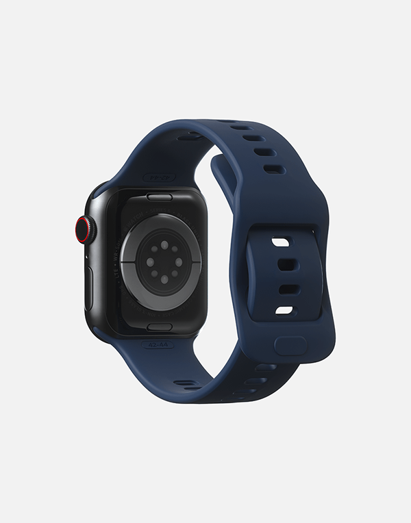 Hitch Apple Watch sport band in black rubber, compatible with 42mm, 44mm, and 45mm Apple Watch models.