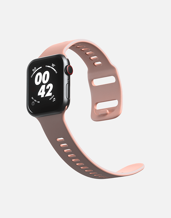 Hitch sport band for Apple Watch, 45/44/42mm, black silicone strap with textured rubber surface for fitness and daily wear.