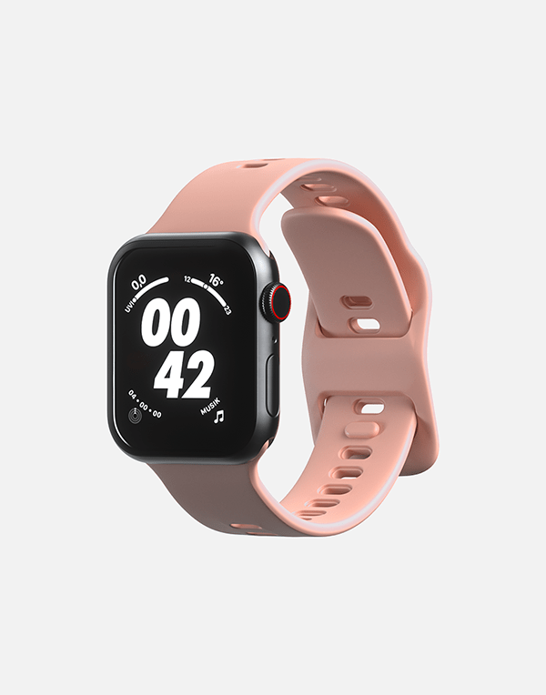 Hitch silicone sport band for Apple Watch, 44mm/42mm/45mm, black rubber strap with textured design for fitness and daily wear.
