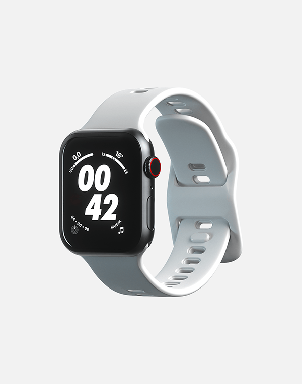 Hitch Apple Watch sport band in black silicone, compatible with 42mm, 44mm, and 45mm Apple Watch models.