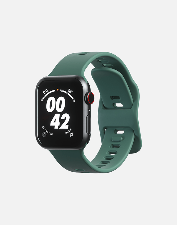 Hitch Apple Watch sport band in black rubber, compatible with 42mm, 44mm, and 45mm Apple Watch models.