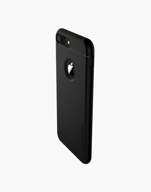 Black slim and flexible case for iPhone 7 Plus from VRS Design, showcasing a sleek design and precise cutouts.