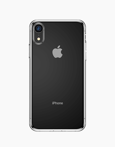 Clear TPU phone case for iPhone XR by Baseus, slim and transparent, showcasing the iPhone's design with a soft, flexible texture.