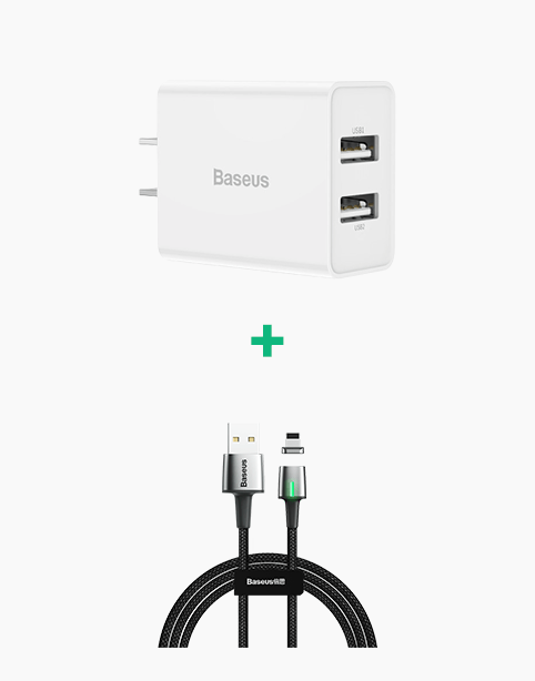 Baseus Speed Mini Dual USB Charger White + Magnetic Cable For iPhone
