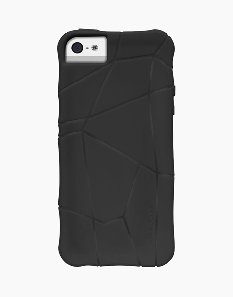 Black Xdoria Stir case for iPhone 5/5s, showcasing sleek design and precise cutouts for buttons and ports.
