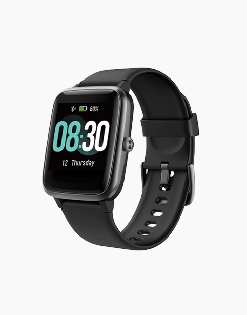 UMIDIGI Uwatch 3 full touch waterproof smartwatch in black with 9 sport modes, displayed on a wrist.
