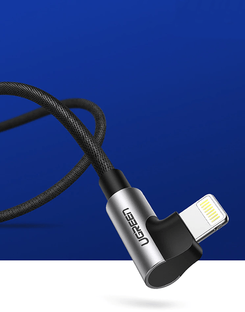 90 Angle Anti Cut MFI Certified Lightning Cable By Ugreen Gray