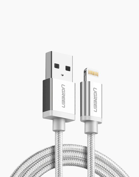 Nylon Braid Anti Cut MFI Certified Lightning Cable By Ugreen Silver