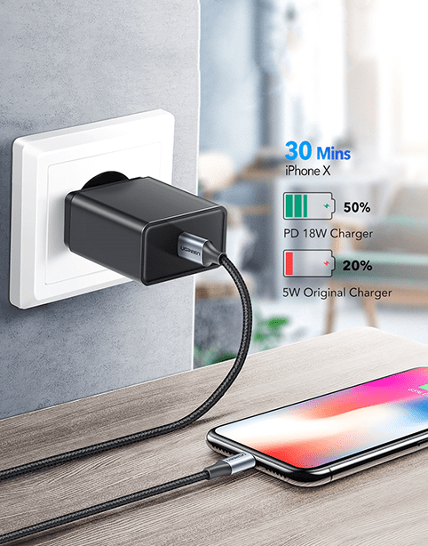 Nylon PD Anti Cut MFI Certified Lightning To Type-c By Ugreen Black