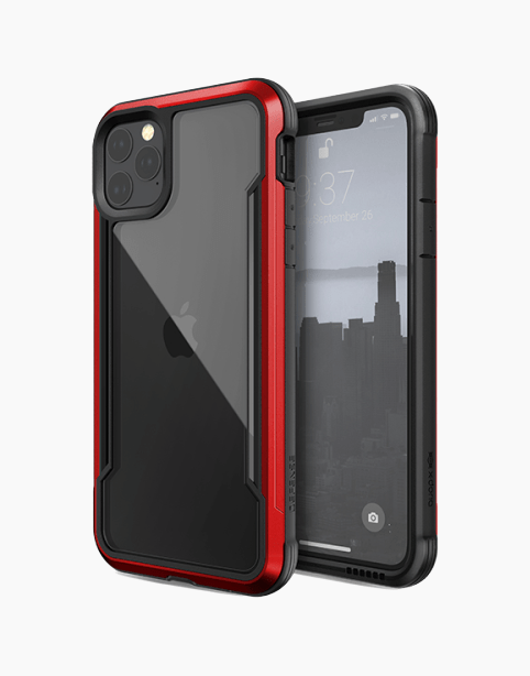 Red XDoria Defense Shield case for iPhone 11 Pro with anti-shock protection up to 3 meters, durable phone protection.
