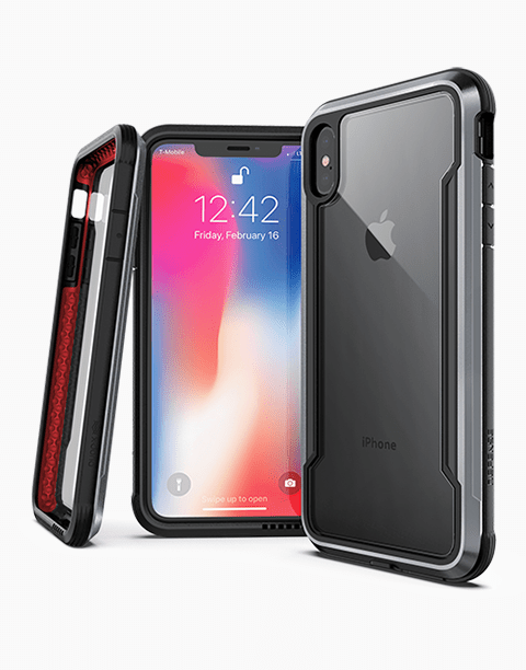 Black X-Doria Defense Shield case for iPhone Xs Max, rugged anti-shock protection up to 3 meters, designed by Smartkoshk.