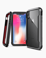 X-Doria Defense Shield iPhone XR case in black, showcasing anti-shock protection and durable design.