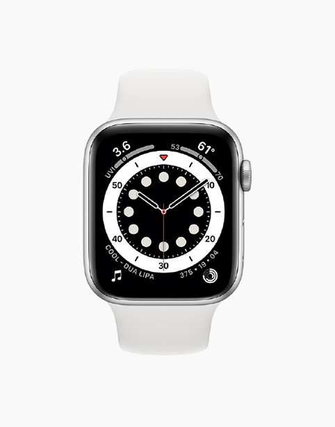 Apple Watch Series 6 GPS Size 44m Silver Body & White Strap