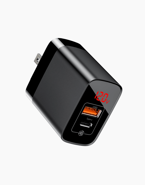 Baseus Mirror Lake Dual QC Digital Display quick Charger Type-c + A Black