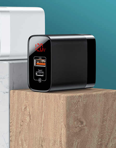 Baseus Mirror Lake Dual QC Digital Display quick Charger Type-c + A Black